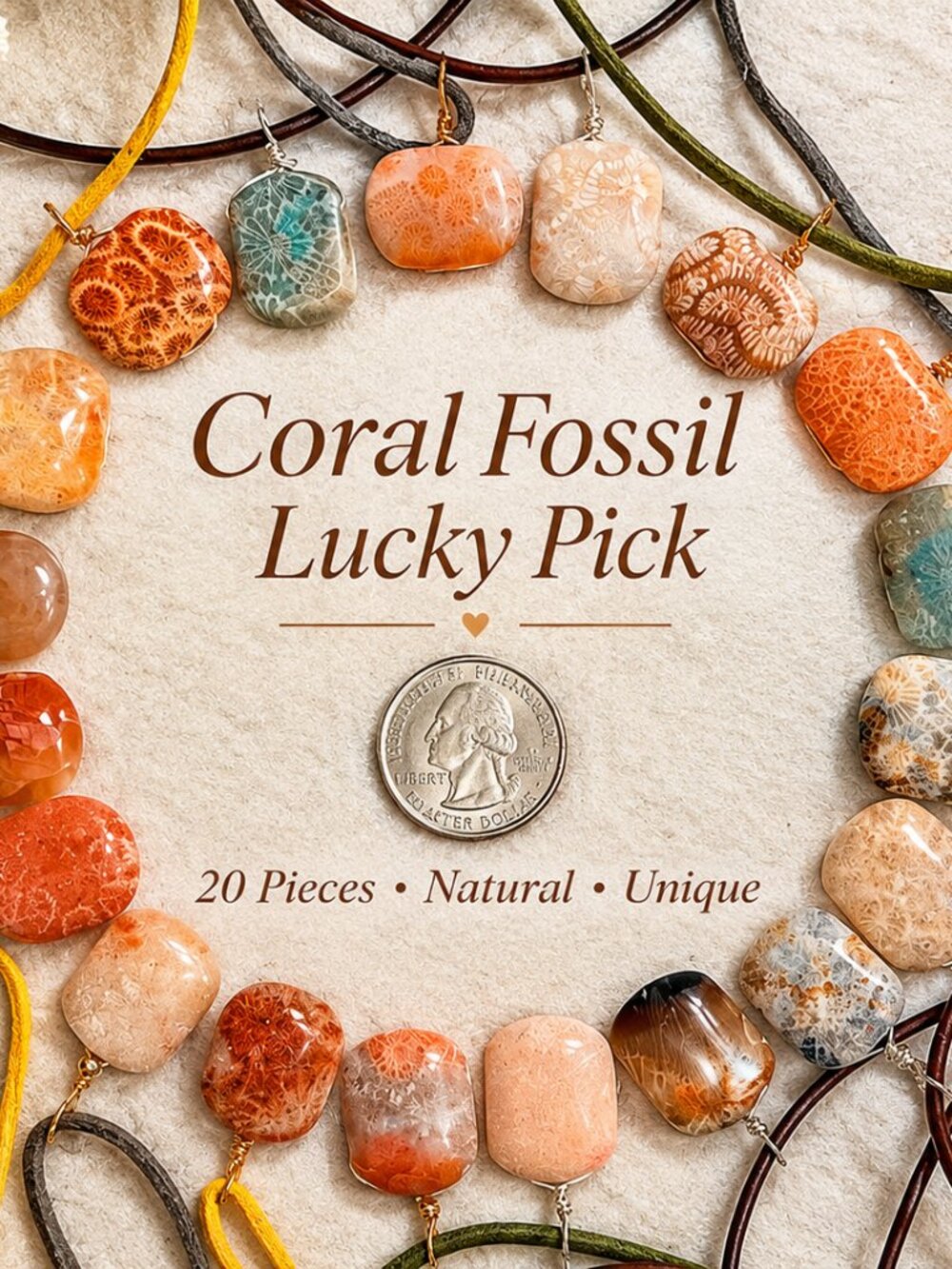 Natural Coral Fossil Pendant Necklace | Unisex Stone Jewelry